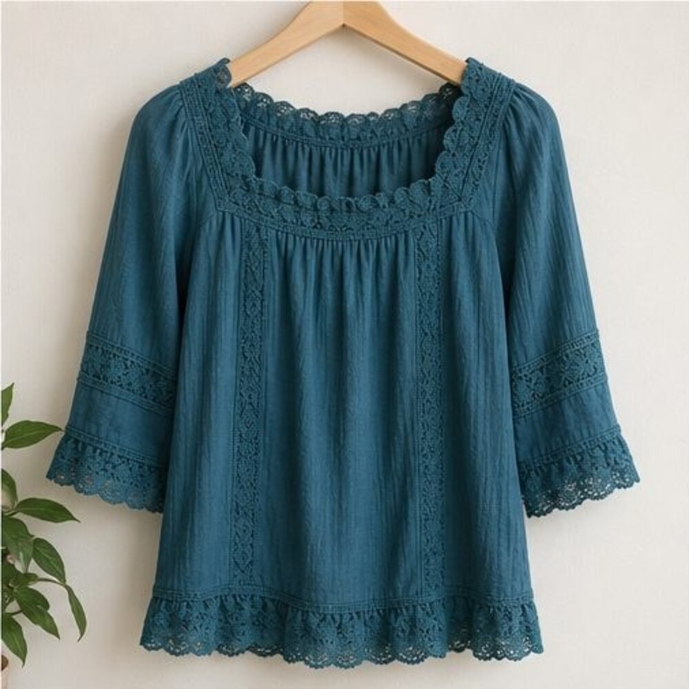 Teal Lace Trim Top